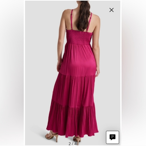 DKNY Plissé Halter Maxi Dress in Raspberry Cocktail NWT sz.16 crossover front - Picture 2 of 7